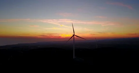 Video of windmills at the sunset . Stock Footage 74599895
