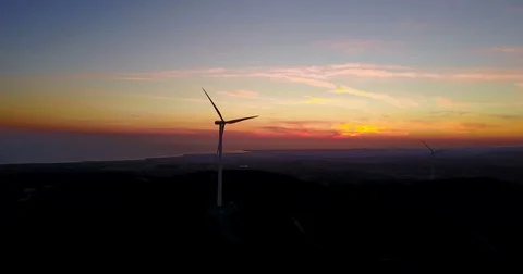 Video of windmills at the sunset . Stock Footage 76285287