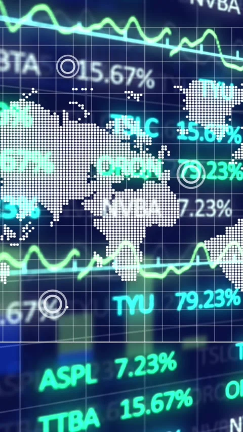 Video of world map and graphs with global stock market data with financial Stockbeeldmateriaal 320183799