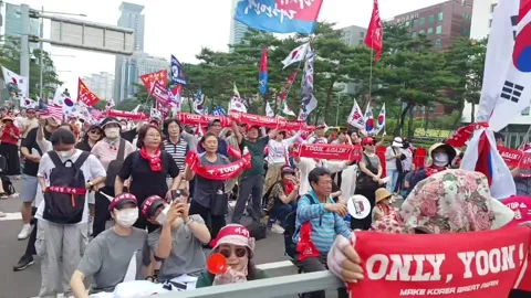 Video of the Yoon Again rally in front of the National Assembly building Stock Footage 312107466