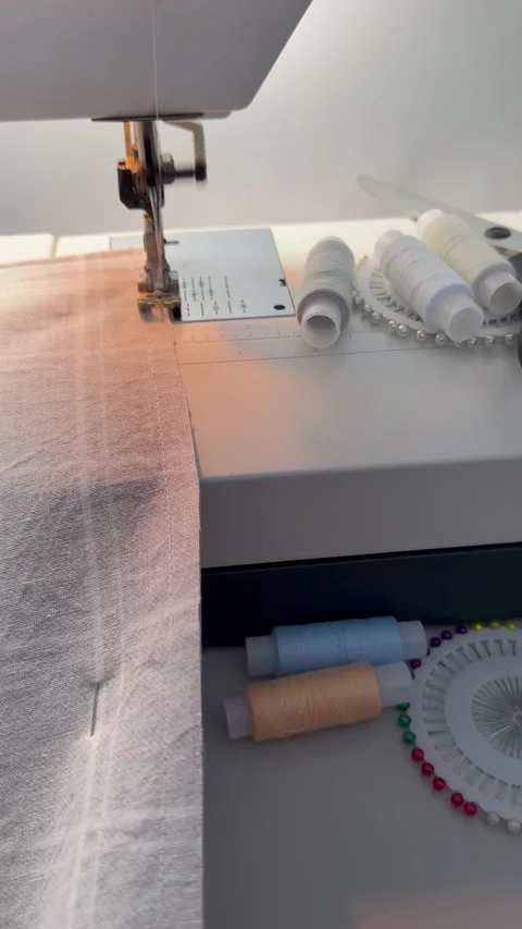 Video of zigzag stitch on sewing machine. Handicrafts and sewing as hobby Stock Footage 306029569