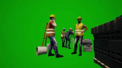 Video93D several construction workers in green screen are on the phone and work Stock-Footage 213274453