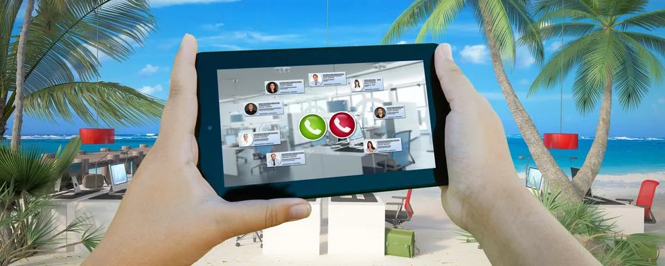Videocall from the beach Stock Illustration