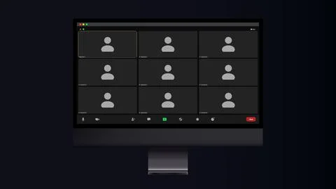 Videocall interface, nine users, video call screen or conference chat UI Stock Illustration