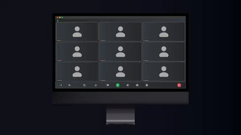 Videocall interface, nine users, video call screen or conference chat UI Stock Illustration