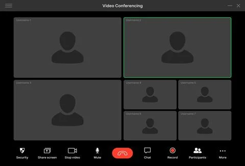 Videocall interface, online conference screen Stock Illustration