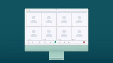 Videocall interface, video call screen or conference chat UI template, vector Illustrazione stock