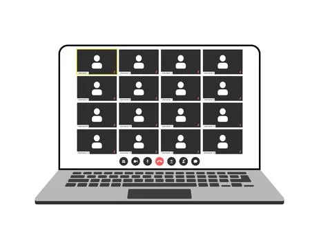 Videocall interface, video call screen icons and UI template for laptop, vector Stock Illustration