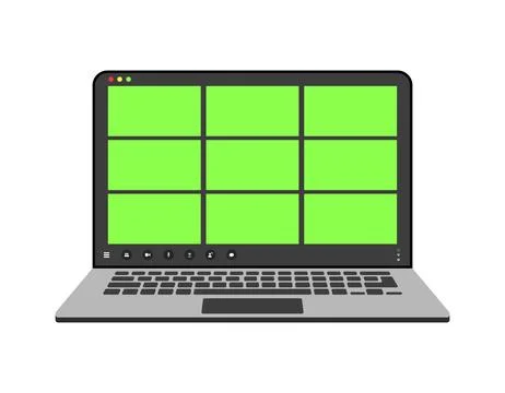 Videocall interface, video call screen icons and UI template for laptop, vector Stock Illustration