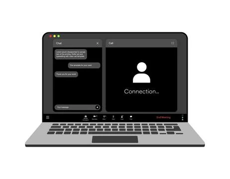 Videocall interface, video call screen icons and UI template for laptop, vector Stock Illustration