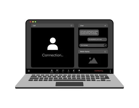 Videocall interface, video call screen icons and UI template for laptop, vector Stock Illustration