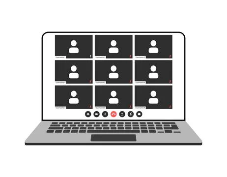 Videocall interface, video call screen icons and UI template for laptop, vector Stock Illustration