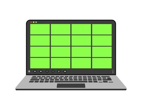 Videocall interface, video call screen icons and UI template for laptop, vector Stock Illustration