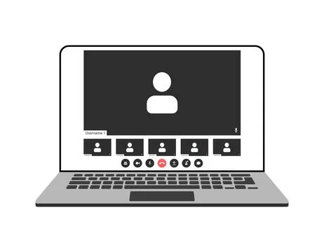 Videocall interface, video call screen icons and UI template for laptop, vector Stock Illustration