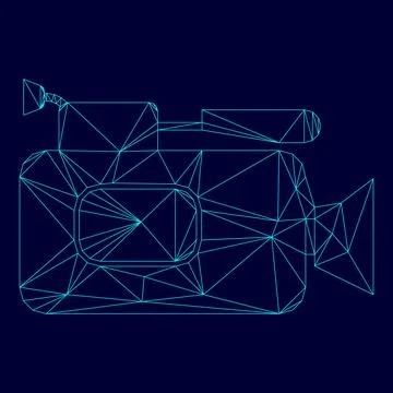 Videocamera low poly triangulation triangulated polygonal electric cyan blu.. Stock Illustration