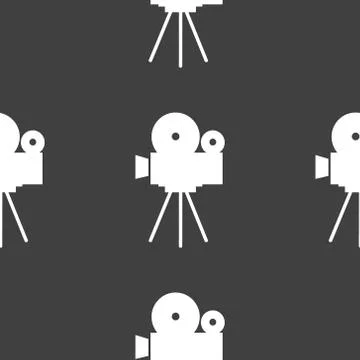 Videocamera web icon. flat design. Seamless gray pattern. Stock Illustration
