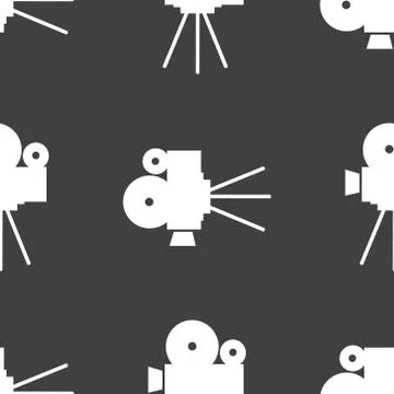 Videocamera web icon. flat design. Seamless gray pattern. Stock Illustration