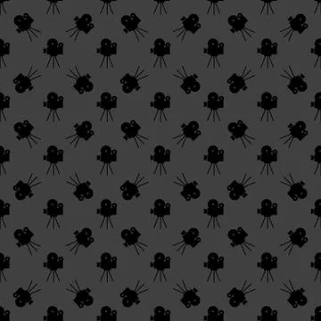 Videocamera web icon. flat design. Seamless gray pattern. Stock Illustration