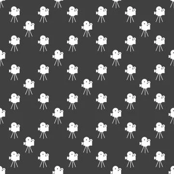 Videocamera web icon. flat design. Seamless gray pattern. Stock Illustration