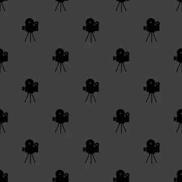 Videocamera web icon. flat design. Seamless gray pattern. Stock Illustration
