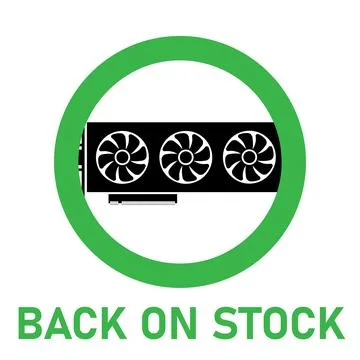 Videocard BACK ON STOCK. Simple icon of GPU videocard after the fall of bitco Stock Illustration