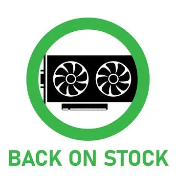 Videocard BACK ON STOCK. Simple icon of GPU videocard after the fall of bitco Stock Illustration
