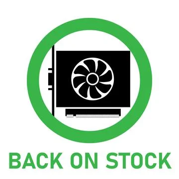 Videocard BACK ON STOCK. Simple icon of GPU videocard after the fall of bitco Illustrazione stock