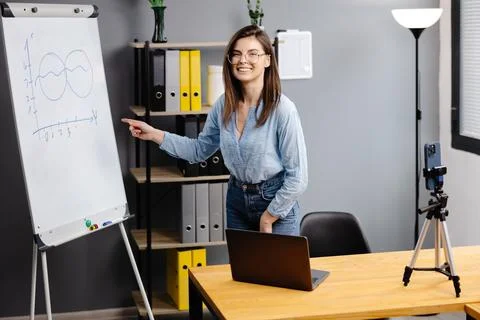 Videoconference And Training. Class of diverse students learning remotely o.. Stock Photos