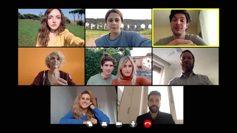 Videoconference between nine friends in split screen Stock-Footage 152777020