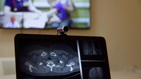 Videoconference of a doctor with patients. Stock Footage 129801792