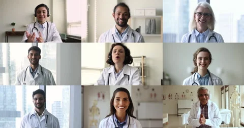 Videoconference event of group multinational physicians, cardiologists having Stock Footage 256600627