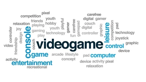 Videogame animated word cloud, text design animation. Kinetic typography. Stock Footage