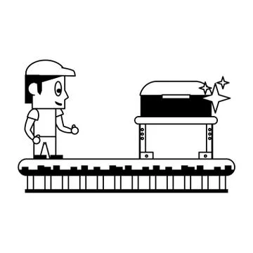 Videogame characters and elements cartoons in black and white Stock Illustration