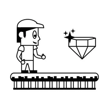 Videogame characters and elements cartoons in black and white Stock Illustration