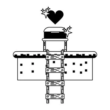 Videogame characters and elements cartoons in black and white Illustrazione stock