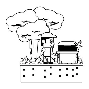 Videogame characters and elements cartoons in black and white Stock Illustration