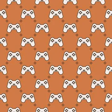 Videogame Controller vector Computer Gamepad colored retro seamless pattern Stock Illustration