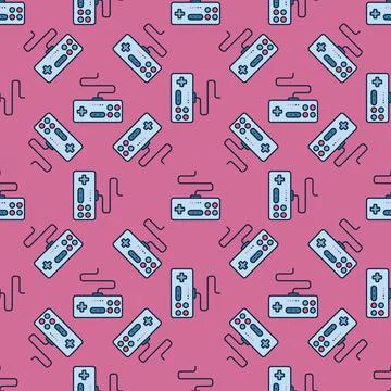 Videogame Controller vector Retro Controlling Wired Device colored seamless.. Illustrazione stock