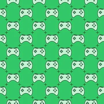Videogame Controller vector Wireless Console Joypad green seamless pattern Stock Illustration