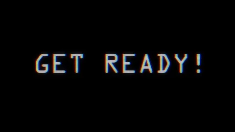 Videogame GET READY text on old computer tv glitch interference noise screen Stock Footage 83746144