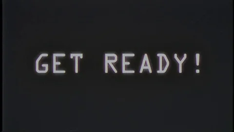 Videogame GET READY text on old tv vhs glitch interference noise screen Video stock 83746659