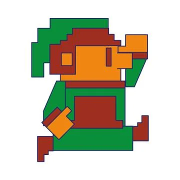 Videogame pixelated elf character isolated blue lines 스톡 일러스트