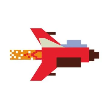 Videogame pixelated spaceship taking off 스톡 일러스트