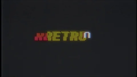 Videogame RETRO text on computer old tv glitch vhs effect interference noise Stock Footage 83843668