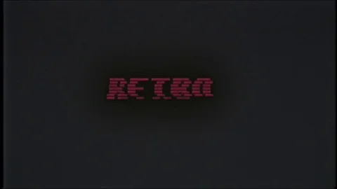 Videogame RETRO text on computer old tv glitch vhs effect interference noise Video stock 83843794
