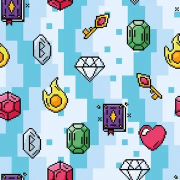 Videogame seamless pattern background with jewels icons Vector 库存插图