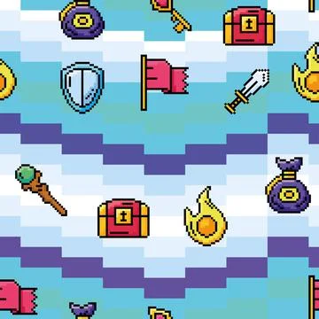 Videogame seamless pattern background with shields and chest icons Vector 스톡 일러스트