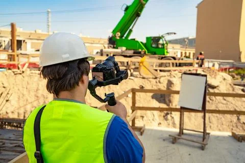 Videographer with a camera and stabilizer in hands filming a working process  Stock Photos