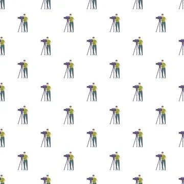 Videographer filming using camera on tripod pattern Stock Illustration