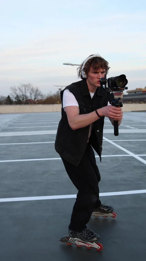 Videographer filming while skating Stock Footage 332116779